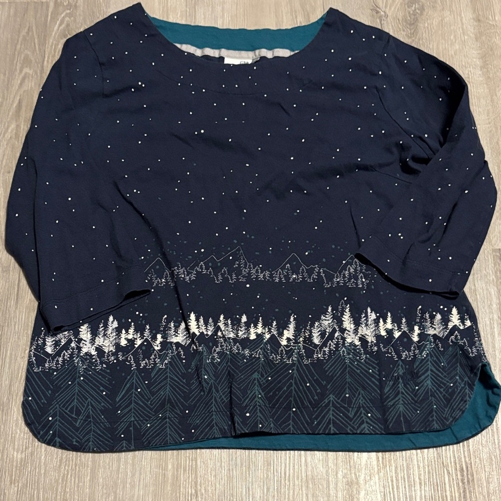 Weird Fish Navy Blue Forest Print Long Sleeve Top